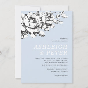 La Vie en Rose Floral Wedding Invitation - Blue