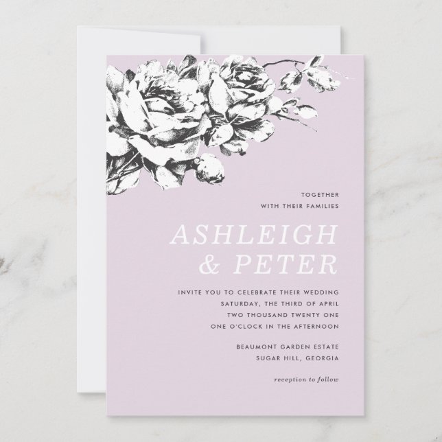 La Vie en Rose Floral Wedding Invitation - Purple (Front)