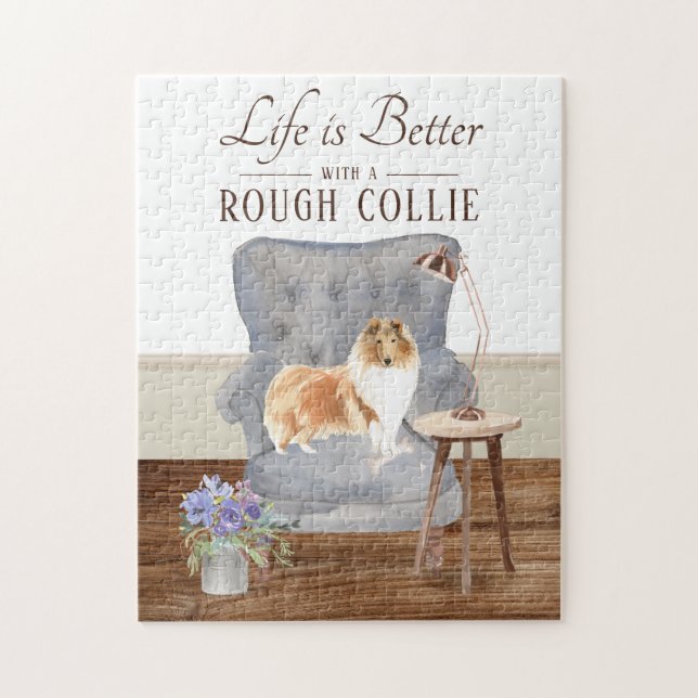La Vie Est Avec Collie Rough Jigsaw Puzzle (Vertical)
