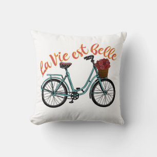 La Vie Est Belle French Bicycle Throw Pillow