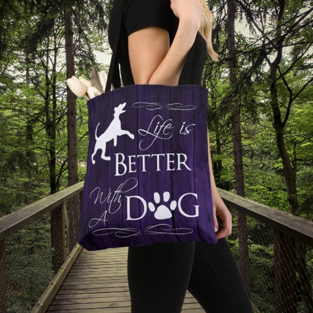 La vie est meilleure avec un Sac fourre-tout de ch (Purple Life is Better with a Dog Tote Bag)