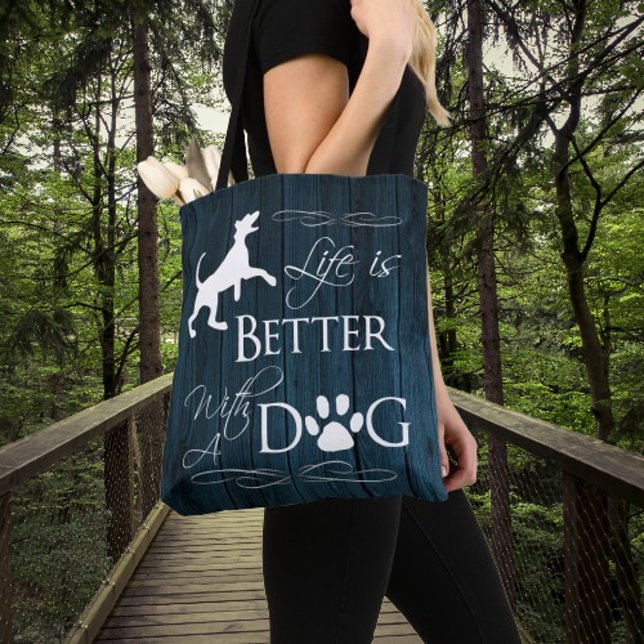 La vie est meilleure avec un Sac fourre-tout de ch (Blue Life is Better with a Dog Tote Bag)