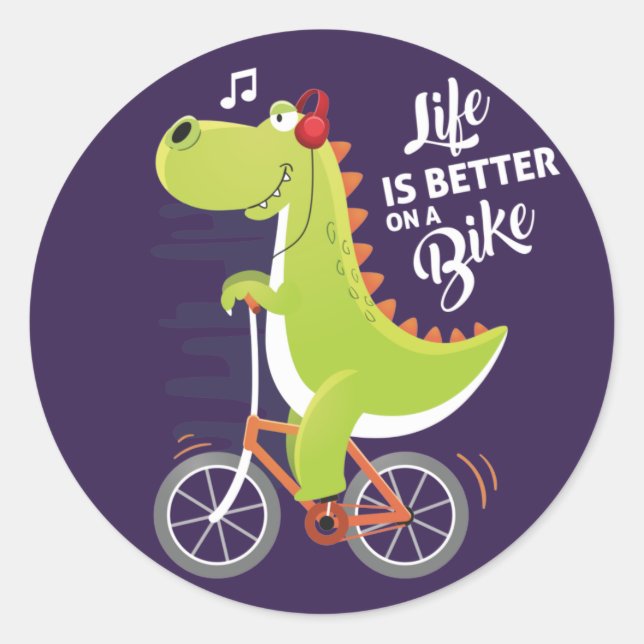 La vie est meilleure sur le vélo Dinosaure Sticker (Devant)