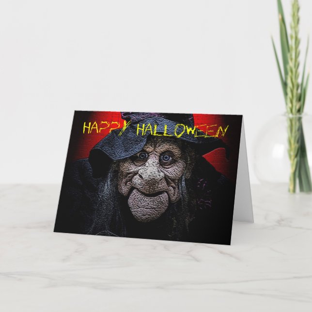 La vieille carte de Halloween de sorcière (Devant)