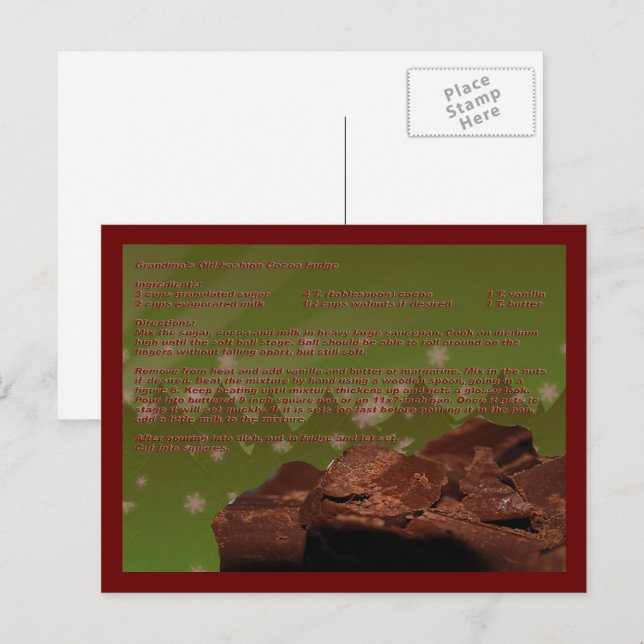 La vieille carte de recette de cacao à la mode de  (Devant / Derrière)