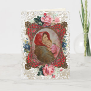 La Vierge religieuse Marie Jésus Vintage carte flo