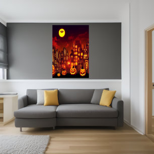 La ville citrouille d'Halloween   AI Art Poster