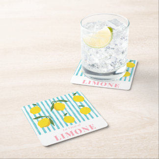 La Vital al Limone – Bright Lemon Pattern Square Paper Coaster