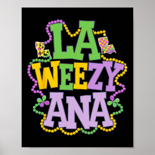 La Weezy Ana Playful Louisiana Map With Beads Fest Poster