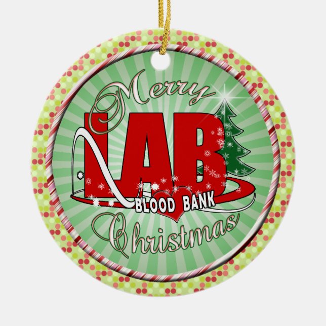 LAB BB BLOOD BANK MERRY CHRISTMAS LABORATORY CERAMIC ORNAMENT (Front)