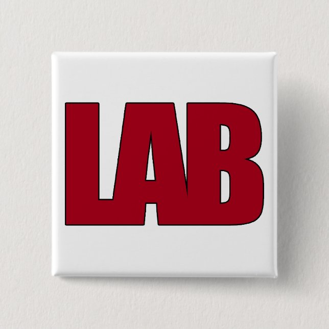 LAB BIG RED LETTERS LABORATORY 2 INCH SQUARE BUTTON (Front)