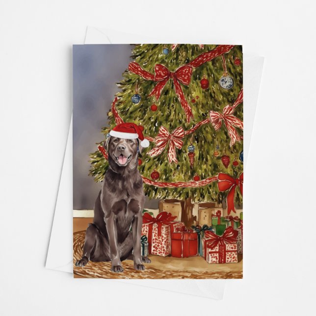 Lab - Chocolate Watercolor Under Christmas Tree Card (Creator Uploaded)