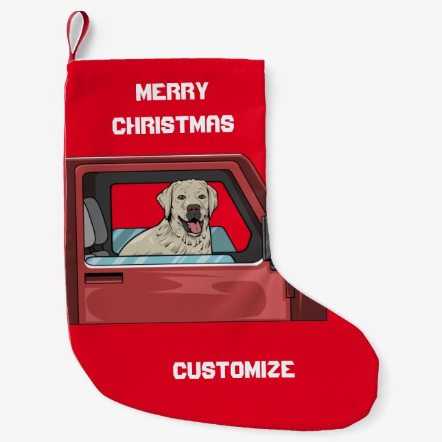 Lab Dog Riding Shotgun Thunder_Cove Small Christmas Stocking (Front)