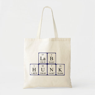 Lab Hunk periodic table name tote bag