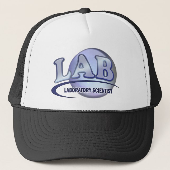 LAB - LABORATORY SCIENTIST! Fun Blue LOGO Trucker Hat (Front)