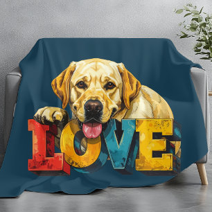 Lab Love Labrador Illustration Teal Blue Dog Lover Fleece Blanket