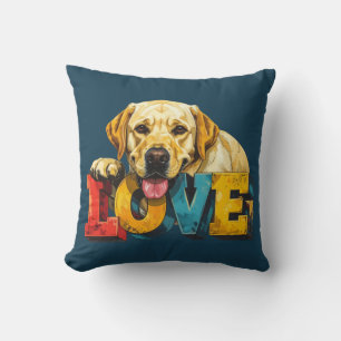 Lab Love Labrador Illustration Teal Blue Dog Lover Throw Pillow