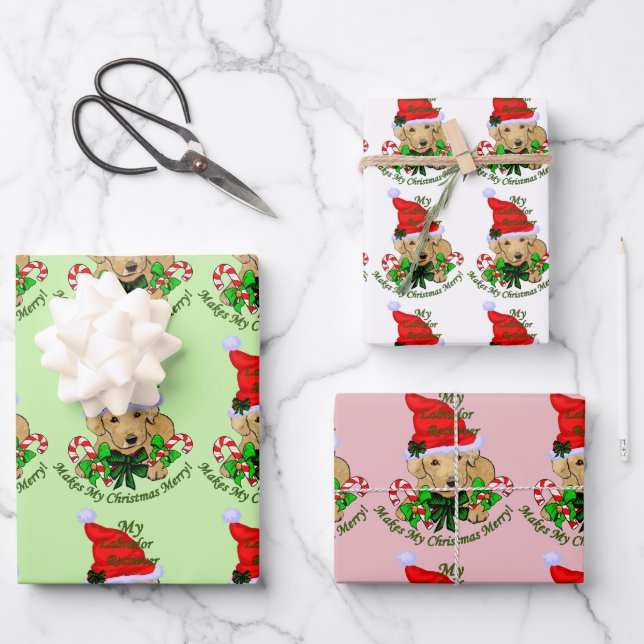 Lab Puppy Christmas  Wrapping Paper Sheet (Front)
