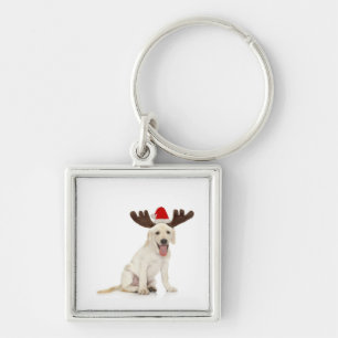 Lab Puppy Wearing Antlers Keychain