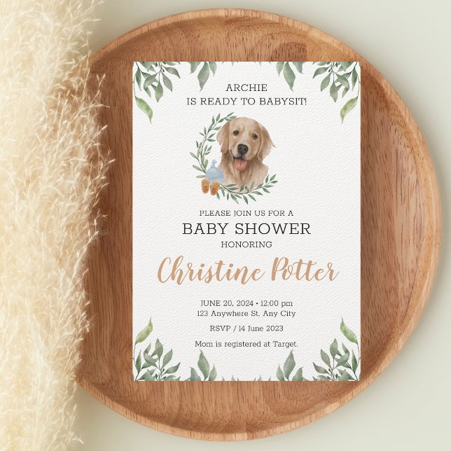 Lab Retriever Dog Puppy Greenery Boho Baby Shower Invitation (Creator Uploaded)