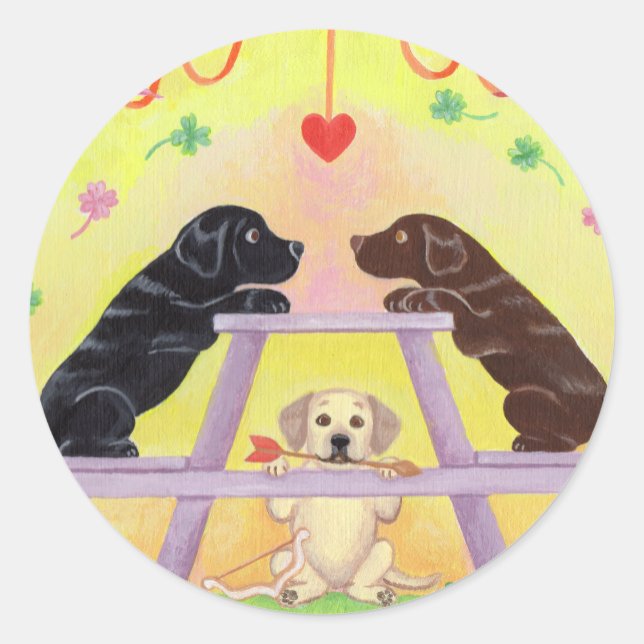 Lab Romance Valentine Classic Round Sticker (Front)