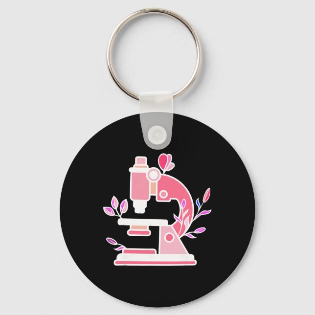 Lab Science Floral Microscope Biologist Science Va Keychain (Front)
