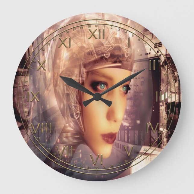 Lab Security Cyborg Babe Large Clock (Front)