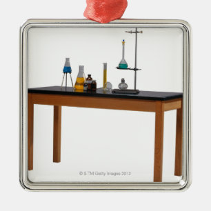 Lab table with chemicals metal ornament