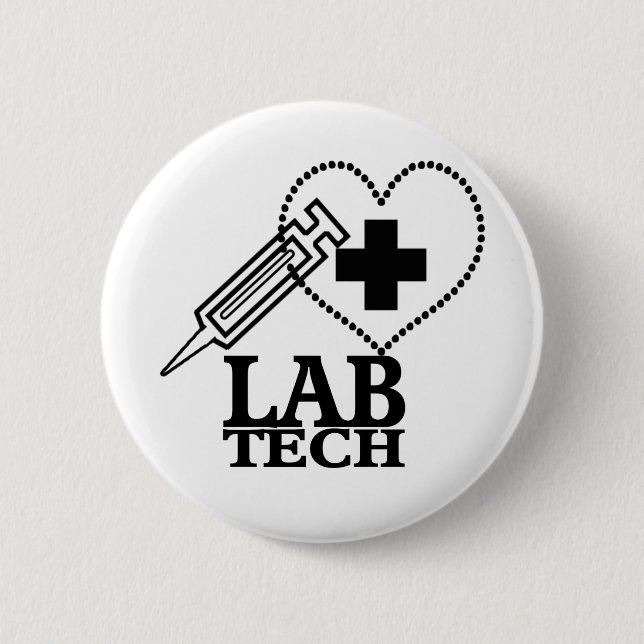 LAB TECH HEART SYRINGE LOGO - LABORATORY SCIENTIST 2 INCH ROUND BUTTON (Front)