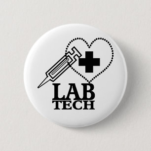 LAB TECH HEART SYRINGE LOGO - LABORATORY SCIENTIST 2 INCH ROUND BUTTON