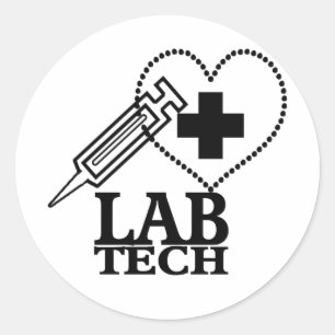 LAB TECH HEART SYRINGE LOGO - LABORATORY SCIENTIST CLASSIC ROUND STICKER