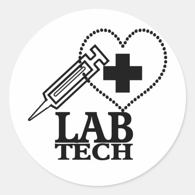 LAB TECH HEART SYRINGE LOGO - LABORATORY SCIENTIST CLASSIC ROUND STICKER (Front)
