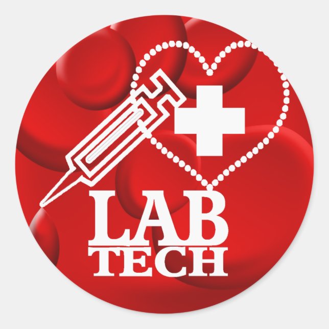LAB TECH HEART SYRINGE LOGO - LABORATORY SCIENTIST CLASSIC ROUND STICKER (Front)