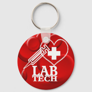 LAB TECH HEART SYRINGE LOGO - LABORATORY SCIENTIST KEYCHAIN