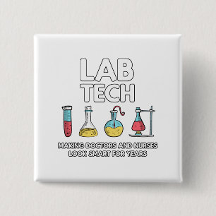 Lab Tech Laboratory 2 Inch Square Button