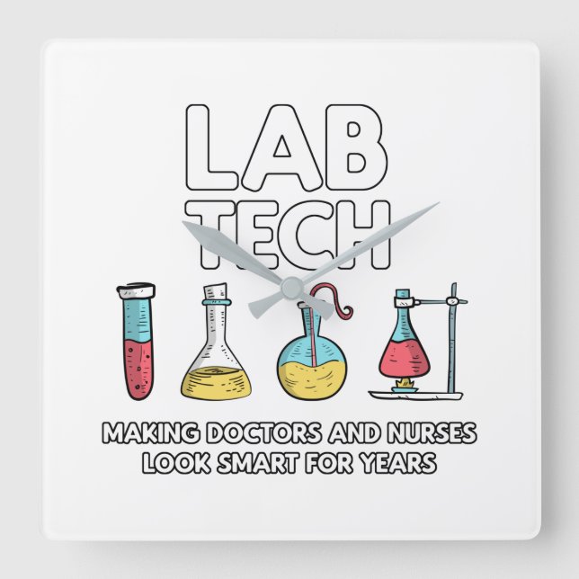 Lab Tech Laboratory Square Wall Clock (Front)