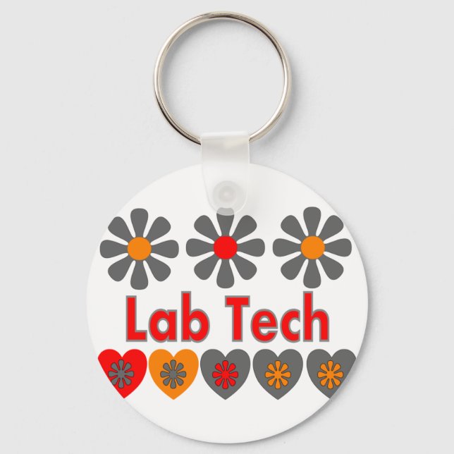 Lab Tech RETRO flowers Keychain (Front)