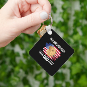 Lab US Flag 4th Of July Fathers Day Yellow Labrado Keychain
