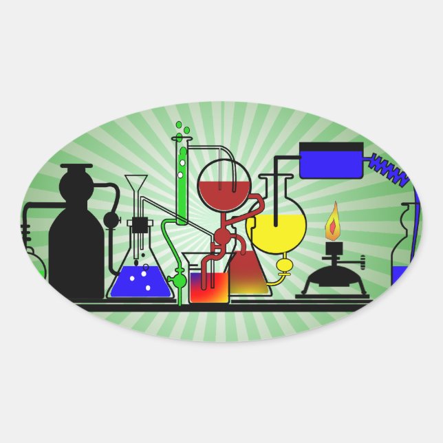 LAB WARE - LABORATORY  GLASSWARE MAD SCIENTIST OVAL STICKER (Front)