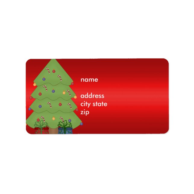Label Address Christmas Tree on Red (Front)