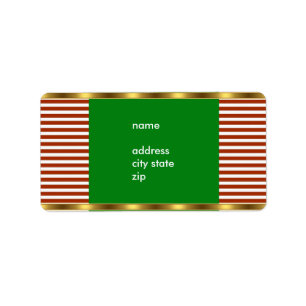 Label Address Red White Stripe Gold Trim