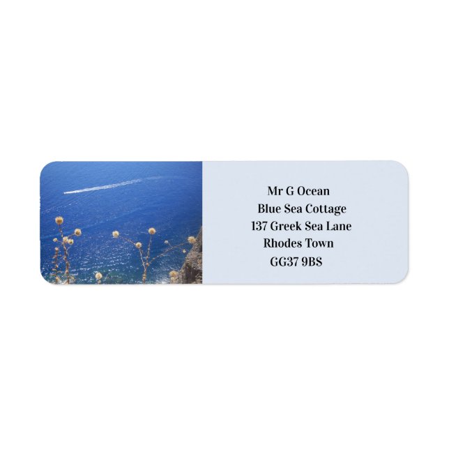 Label d'adresse de retour de la mer bleue grecque (Devant)