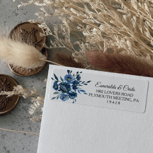Label d'adresse de retour Floral bleu moderne