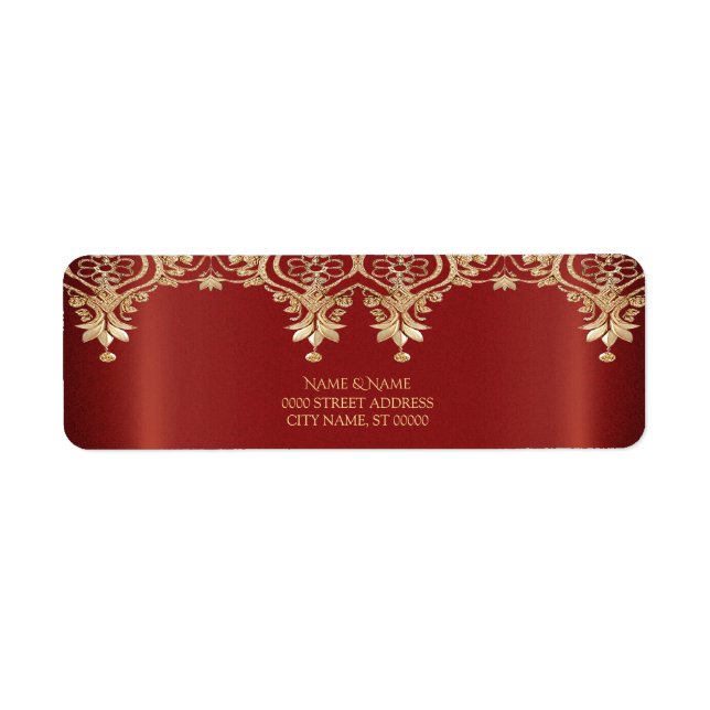Label d'adresse de retour Gold Red Floral (Devant)