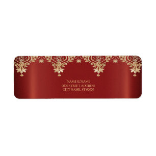 Label d'adresse de retour Gold Red Floral