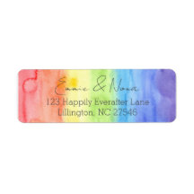 Label d'adresse de retour LGBTQ Rainbow Watercolor