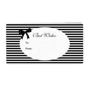 Label Gift Tag Elegant Black White Stripe Bow