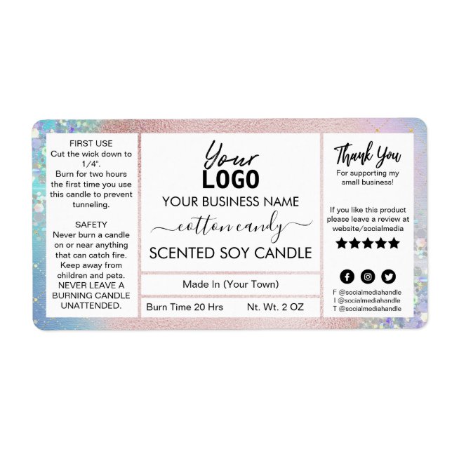 Label Pastel Cotton Candy Scented Soy (Devant)