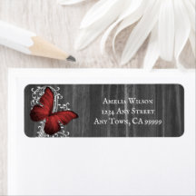 Label Red Rustic Butterfly