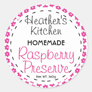 Label - Round Raspberry Preserve or Jam Jar Label